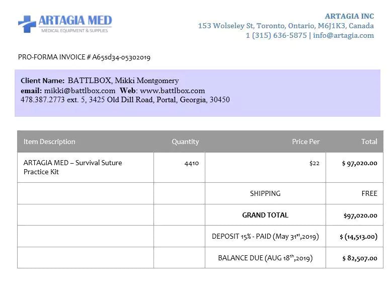 BATTLBOX - 4410 SUTURE KITS - BALANCE PAYMENT