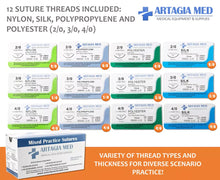 12 Medical Sutures & Needles for Suture Practice with Variety of Suture Materials and Sizes
