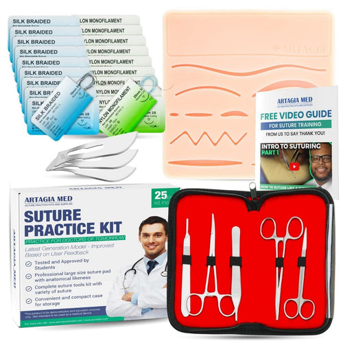 Suture Practice Kit for Suture Training with Large Silicone Suture Pad & Pre-Cut Wounds & Suture Tool Kit (25 pieces)