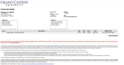 CUSTOM ORDER:  GCU - 150 Kits - NOV 2020 - PO U185076