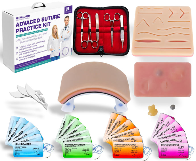 Complete Suture Practice Kit for Suture Training, Including Large Silicone  Suture Pad with pre-Cut Wounds and Suture Tool kit. Latest Generation