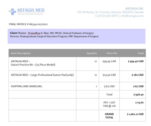 CUSTOM ORDER:  UBC - 12 Kits and 12 Pads